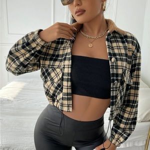 Plaid print cropped jacket